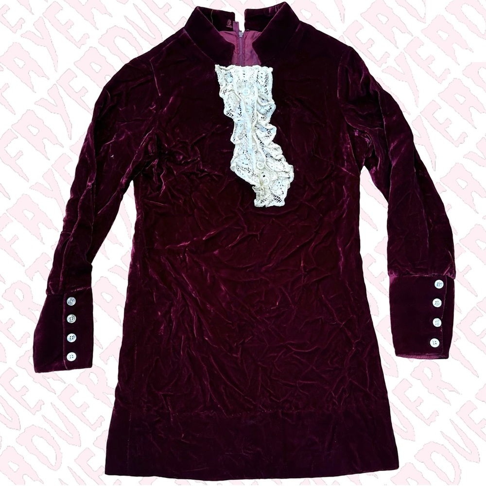 Velvet Long Sleeve Blouse Lace Jabot Wine Red/Purple Vampy Gothic Vampire Top